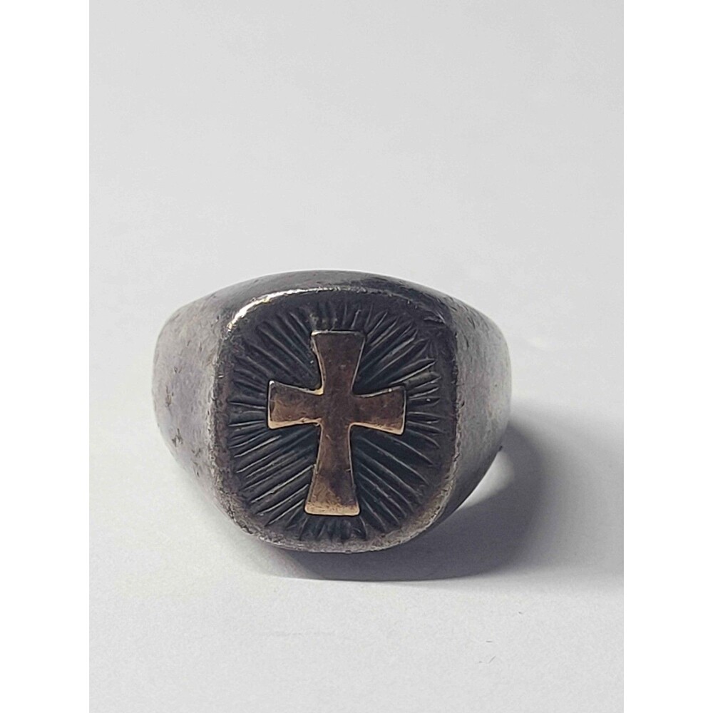 James Avery Retired Sterling Silver & 14K Gold Radiant Cross Band Ring Size 8.5